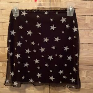 Nasty Gal fully lined, sheer black/gray stars overlay, pull on mini skirt, Sz 4